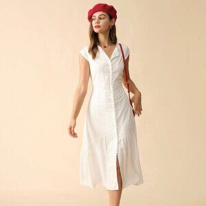 Rihoas The Solid Color Lapel Midi Dress